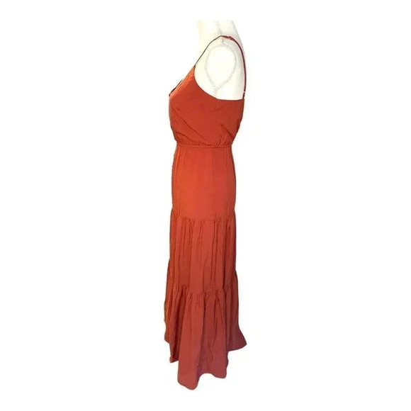 NEW Chelsea & Theodore Size XS Button Front Tiered Burnt Orange Maxi Dress NWT - Picture 2 of 4